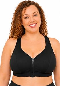Front Closer Support Wirefree Sports Bra Zip Up (Black)